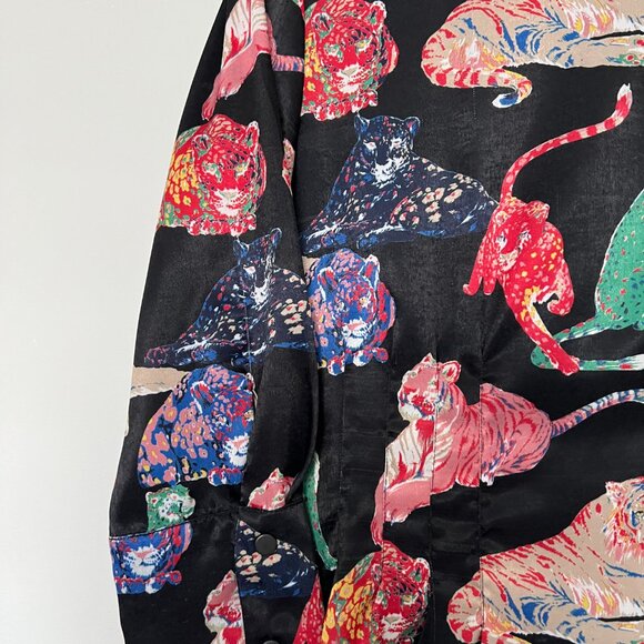 Zara tiger print black satin cuffed  long sleeves dress size medium - Picture 3 of 10